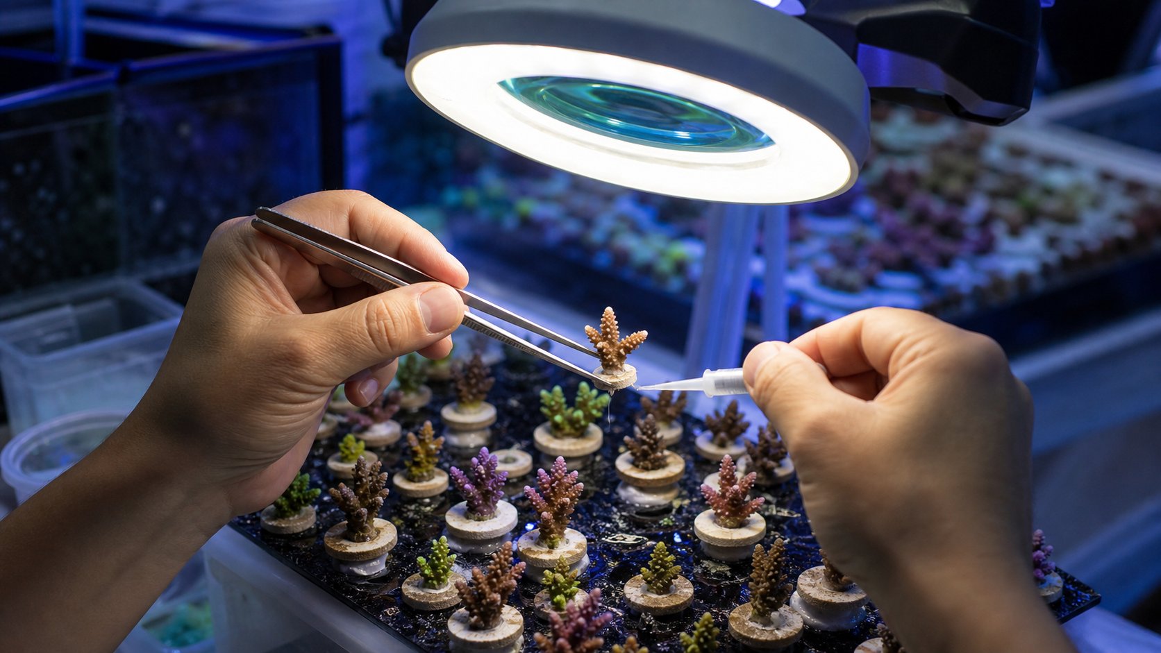 Micro-fragging ปะการังโขดใหญ่: ตัดแว่นเร่งเนื้อเยื่อรอบแผล